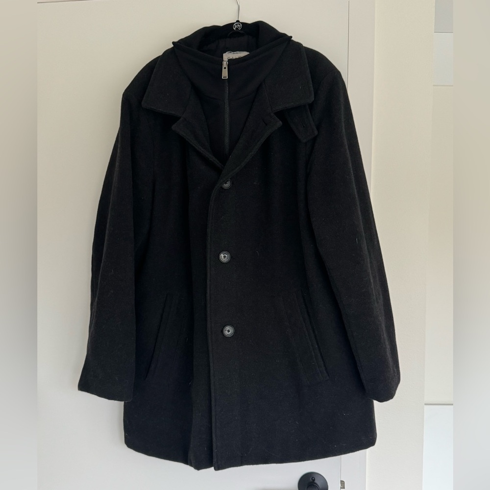 Calvin Klein Mens Lined Collared Wool Peacoat XL